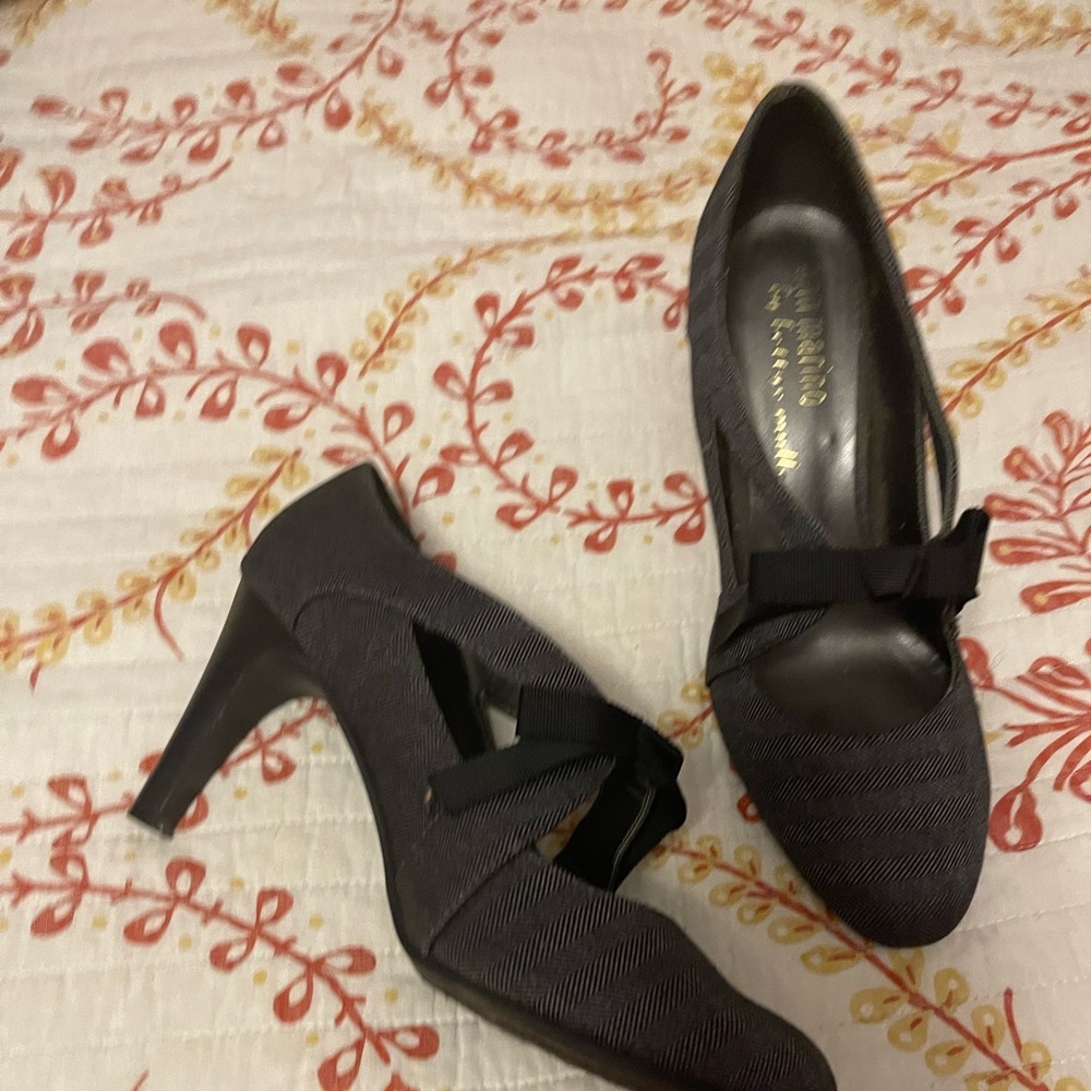 Gray and black heels